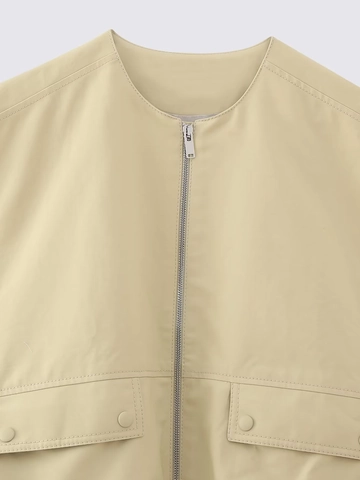 Dames Casual Y2K Vest Met Rits Losse Mouwloze Jas Met Zakken Trekkoord Zoom Licht Khaki Polyester Top