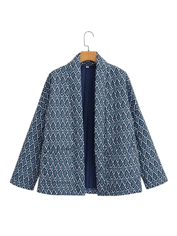 Women's Y2K Ethnic Quilted Jacket Geometric Floral Printed Puffer Coat Vintage Loose Open Front Padded Streetwear Outerwear