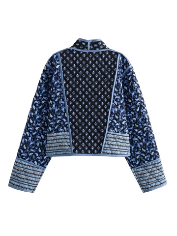 Damen Bohemian Gesteppte Jacke Vintage Paisley Blumenmuster Patchwork Vorne Offen Kurz Wattierter Mantel Retro Streetwear Jacke