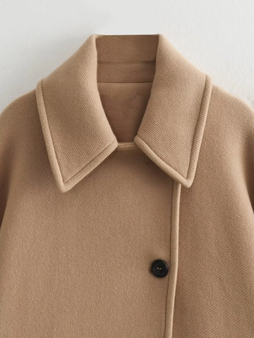 Dames Casual Polyester Wollook Korte Jas Revers Single Breasted Oversized Camel Jack Herfst Winter Streetwear Bovenkleding