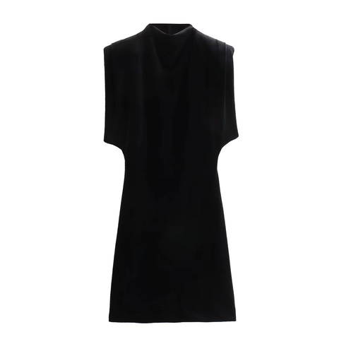 Vestido Midi de Terciopelo Sin Mangas Y2K para Mujer Corte Ajustado Cuello Alto Hombro Estructurado Cremallera Trasera Color Sólido Streetwear Vestido de Fiesta