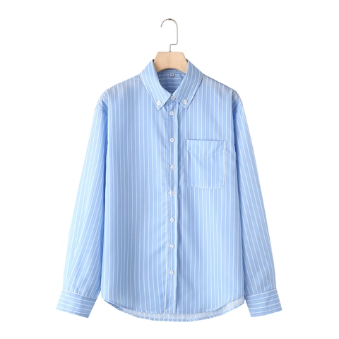 Damen Y2K Mode Langarm Hemd Casual Button Down Bluse Oversize Gestreift Weiß Revers Top Für Herbst Winter Streetwear