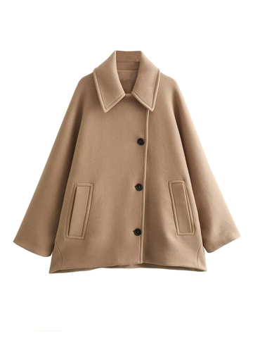 Dames Casual Polyester Wollook Korte Jas Revers Single Breasted Oversized Camel Jack Herfst Winter Streetwear Bovenkleding
