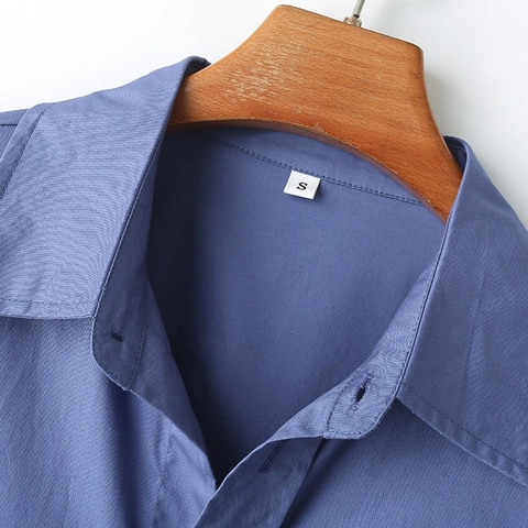 Women Casual Oversized Cotton Twill Shirt Y2K Streetwear Long Sleeve Drop Shoulder Lapel Button Up Blouse Blue Top