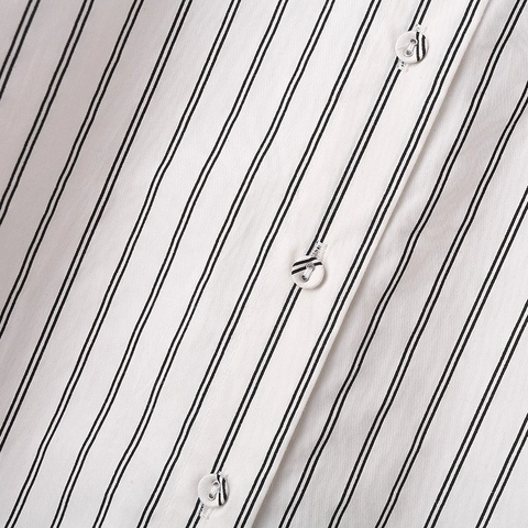 Women's Striped Button Up Shirt Casual Long Sleeve Cotton Blouse Loose Fit Oversized Lapel Top With Pocket Streetwear