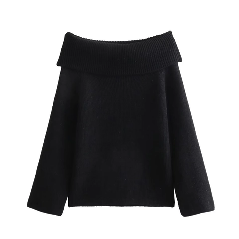 Women Casual Ribbed Knit Off The Shoulder Sweater Slim Fit Solid Color Long Sleeve Pullover Y2K Streetwear Fashion Jumper Top