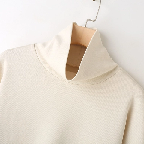 Women Casual Loose Sweatshirt High Neck Drop Shoulder Long Sleeve Polyester Cotton Blend Y2K Streetwear Solid Color Top