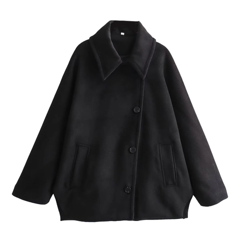 Damen Mode Kurz Wollmantel Einfarbig Elegant Oversized Revers Jacke Einreihig Herbst Winter Pendler Oberbekleidung