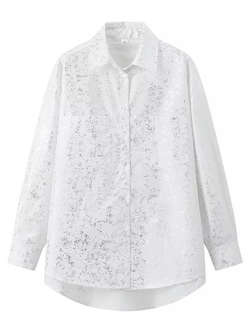 Camicia a Maniche Lunghe con Stampa a Spruzzo in Lamina d'Argento Y2K per Donna Camicetta Oversize Streetwear