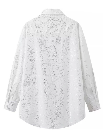 Camicia a Maniche Lunghe con Stampa a Spruzzo in Lamina d'Argento Y2K per Donna Camicetta Oversize Streetwear