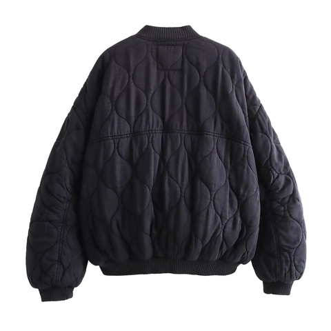 Bombardier Matelassé Large pour Femmes Avec Boutons Pression Poignets Nervurés Manteau d'Hiver Rembourré Streetwear Y2K
