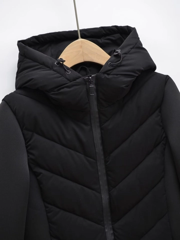 Women Fashion Y2K Hooded Padded Jacket Winter Warm Chevron Quilted Outerwear With Contrast Sleeves Loose Fit Zip Up Casual Parka Coat