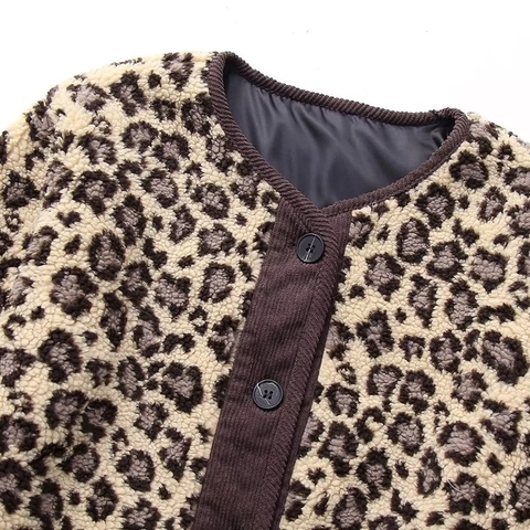 Γυναικεία Ζακέτα Sherpa Fleece με Λεοπάρ Σχέδιο Y2K Λαιμόκοψη V Κουμπιά Κοτλέ Σύνδεση Χαλαρή Εξωτερική Ένδυση Φθινόπωρο Χειμώνας Ζεστό Παλτό
