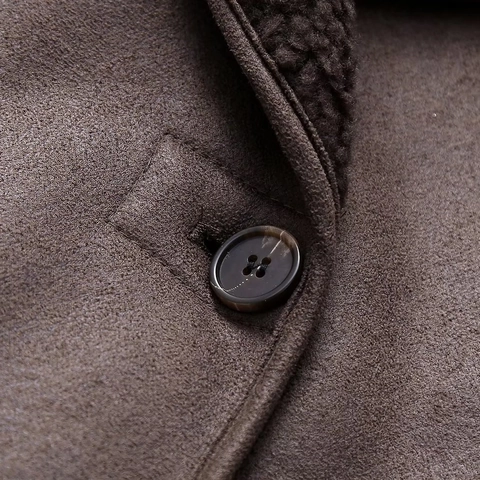 Giacca Vintage da Donna in Scamosciato Sintetico Foderata in Sherpa Y2K Larga Casual Colletto Rovesciato Marrone Inverno