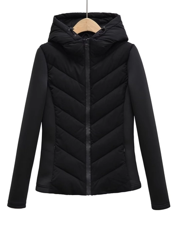 Women Fashion Y2K Hooded Padded Jacket Winter Warm Chevron Quilted Outerwear With Contrast Sleeves Loose Fit Zip Up Casual Parka Coat