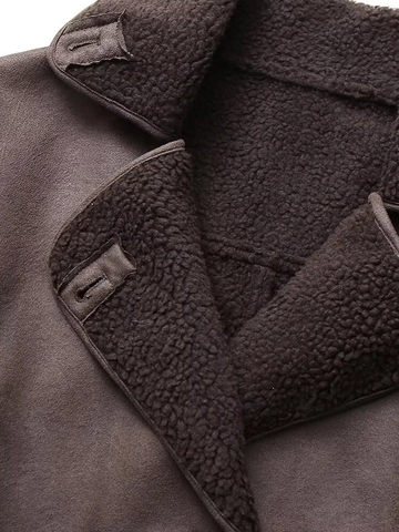 Dames Y2K Faux Lamswol Suède Jas Losse Pasvorm Reverskraag Winter Warm Bovenkleding Vintage Streetwear Mantel Voor Dames