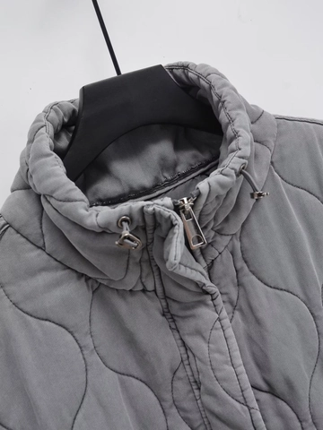 Damen Gesteppte Puffer Weste Stehkragen Reißverschluss Ärmellose Jacke Washed Cotton Outerwear Mit Kordelzug Taschen Weste