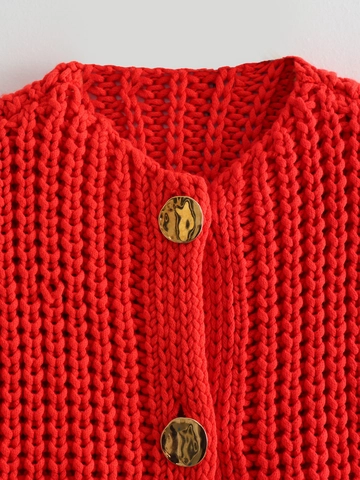 Y2K Chunky Knit Vest Women Cropped Sweater Cardigan Round Neck Single Breasted Solid Color Sleeveless Knitwear With Gold Buttons Red