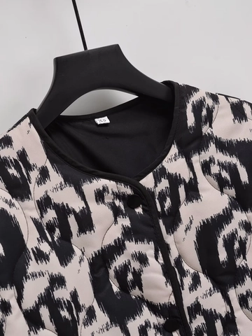 Giacca Imbottita Trapuntata Casual da Donna Nero Bianco Astratto Stampa Animale Girocollo Leggera con Bottoni Cappotto Invernale