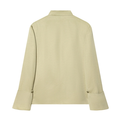 Women Elegant Asymmetric Blazer Jacket Stand Collar Metal Buttons Wide Cuffs Vintage Commuter Short Coat Spring Autumn