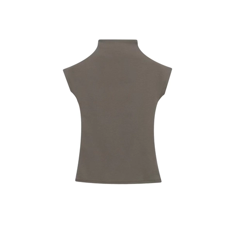 Women's Mock Neck Sleeveless T-Shirt Slim Fit Solid Color Knitted Basic Top For Summer Casual Streetwear Fashion Tee