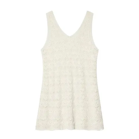 Damen Sexy V-Ausschnitt Ärmellos Ajour Gestrickt Midi Kleid Einfarbig Off-White Bodycon Ausschnitt Casual Party Mode Kleid