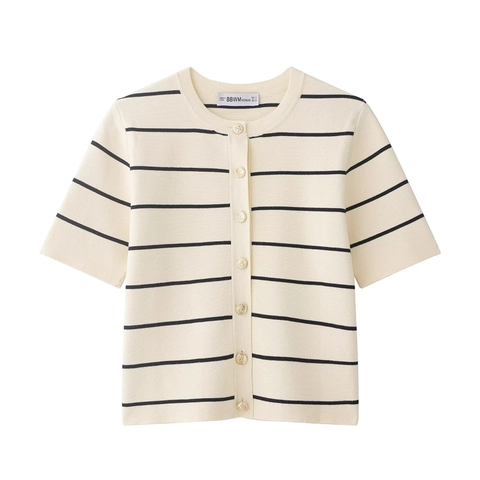 Set Gonna E Top In Maglia A Righe Da Donna Cardigan A Maniche Corte E Minigonna Bottoni Oro Moda Casual Estate