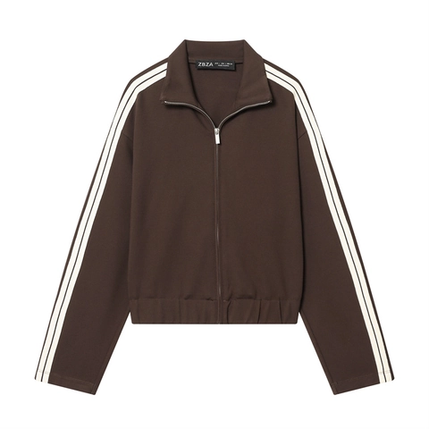 Tuta da Donna Casual a Righe Giacca con Cerniera a Maniche Lunghe e Collo Rialzato e Pantaloni a Gamba Larga Streetwear Sportivo