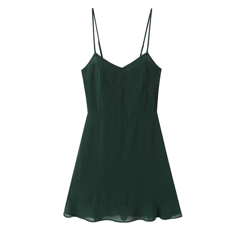 Women Sexy Ruffle Hem Bustier Cami Dress Adjustable Strap Smocked Back Slim Fit Mini Dress Summer Elegant Party Solid Color Dress