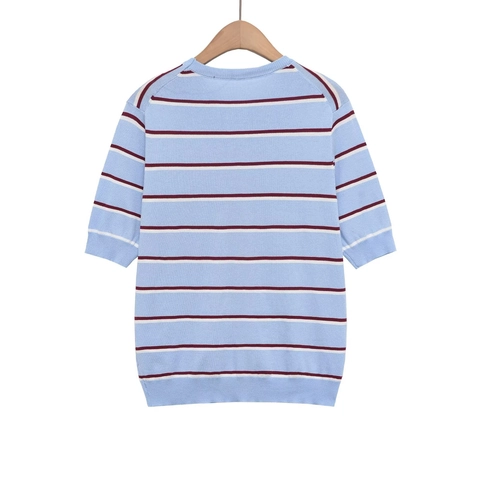 Γυναικείο Casual Ριγέ Πλεκτό T-Shirt Στρογγυλή Λαιμόκοψη Κοντό Μανίκι Γαλάζιο Λευκό Κόκκινο Ριγέ Μαλακό Πλεκτό Τοπ