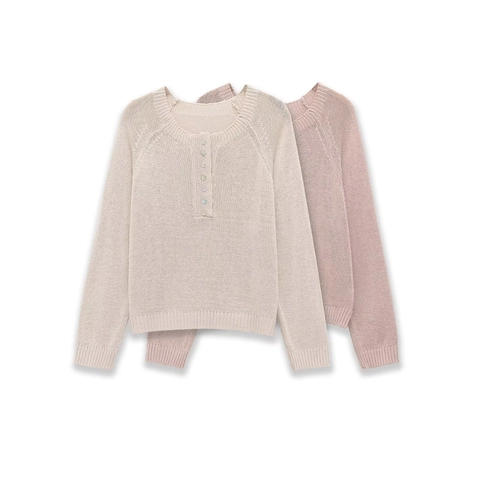 Dames Casual Elegante Henley Ronde Hals Gebreide Trui Raglanmouwen Effen Kleur Zachte Pullover Top Voor Woon-werkverkeer Herfst Winter