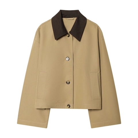 Γυναικείο Μοντέρνο Casual Κοντό Trench Coat με Αντίθεση στον Γιακά Χακί Μονόπετο Πέτο Patchwork Μακρύ Μανίκι Τζάκετ