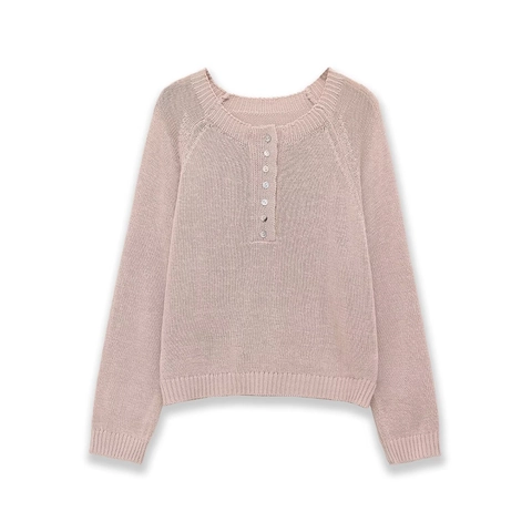 Dames Casual Elegante Henley Ronde Hals Gebreide Trui Raglanmouwen Effen Kleur Zachte Pullover Top Voor Woon-werkverkeer Herfst Winter