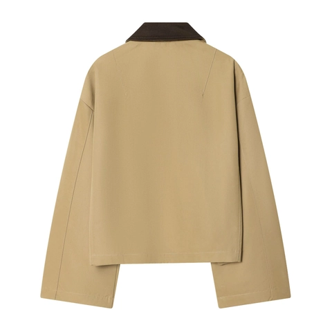 Γυναικείο Μοντέρνο Casual Κοντό Trench Coat με Αντίθεση στον Γιακά Χακί Μονόπετο Πέτο Patchwork Μακρύ Μανίκι Τζάκετ