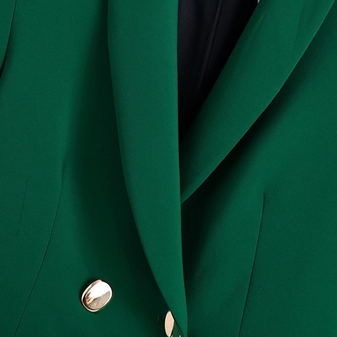 Dames Elegante Smaragdgroene Double Breasted Blazer Jas Met Gouden Knoppen Lange Mouw Slim Fit Reverskraag Pak Jas Voor Kantoor