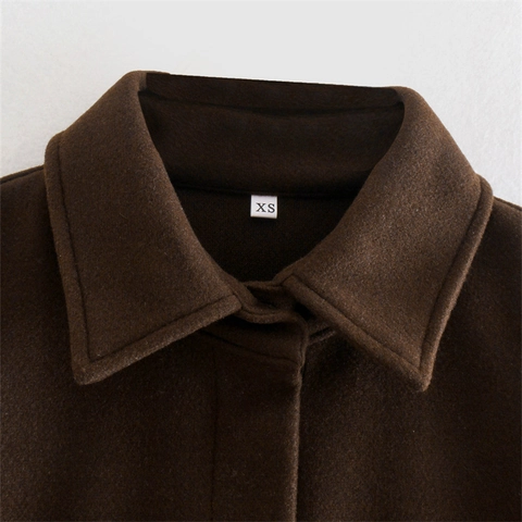 Chaqueta Camisera Oversize de Mujer Aspecto Lana Color Sólido Solapa Abotonadura Sencilla Con Bolsillos Grandes