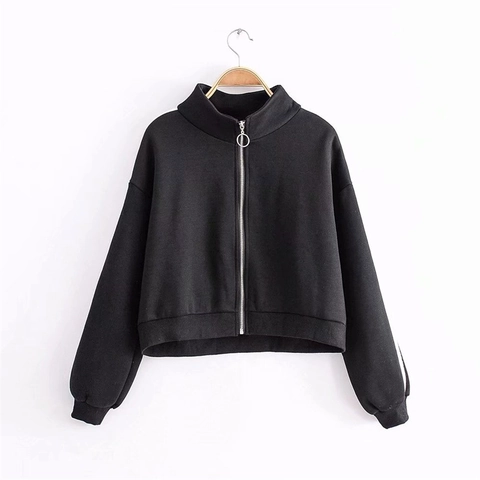 Women Casual Stand Collar Zip Up Sweatshirt Striped Long Sleeve Fleece Lined Loose Cardigan Outerwear Sweatshirt