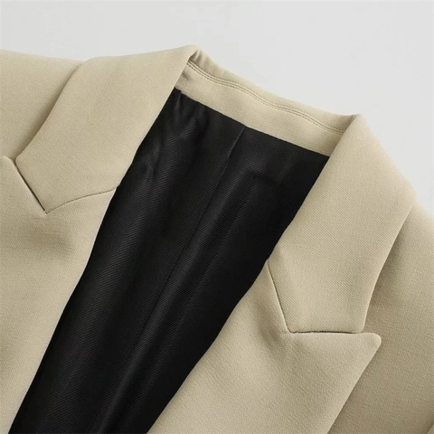 Damen Casual Lose Reverskragen Ein Knopf Langarm Blazer Jacke Einfarbig Beige Khaki Gewebte Oberbekleidung Streetwear Pendeln