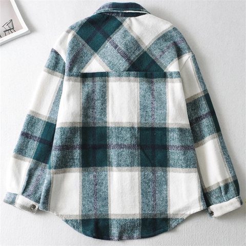 Damen Casual Karo Hemdjacke Oversized Langarm Knopfleiste Mit Taschen Warm Polyester Flanell Oberbekleidung