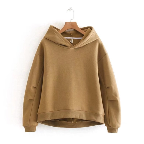 Sudadera con Capucha Casual para Mujer Forro de Felpa Engrosado Color Sólido Jersey Holgado con Mangas Plisadas Top de Moda
