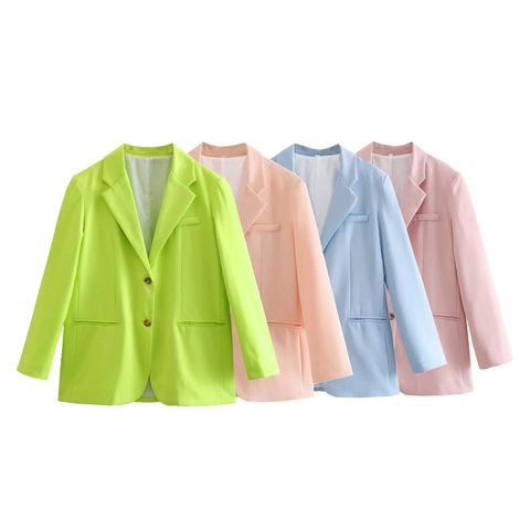 Women Notched Lapel Single Breasted Blazer Loose Casual Solid Color Long Sleeve Jacket Office Lady Streetwear Suit Coat