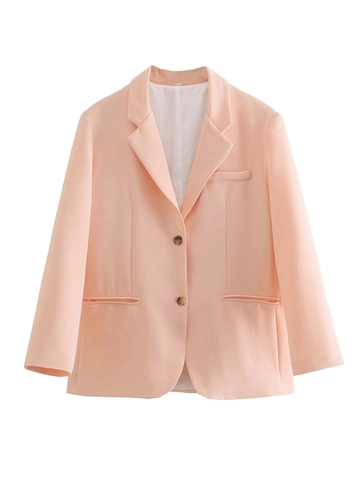 Women Notched Lapel Single Breasted Blazer Loose Casual Solid Color Long Sleeve Jacket Office Lady Streetwear Suit Coat