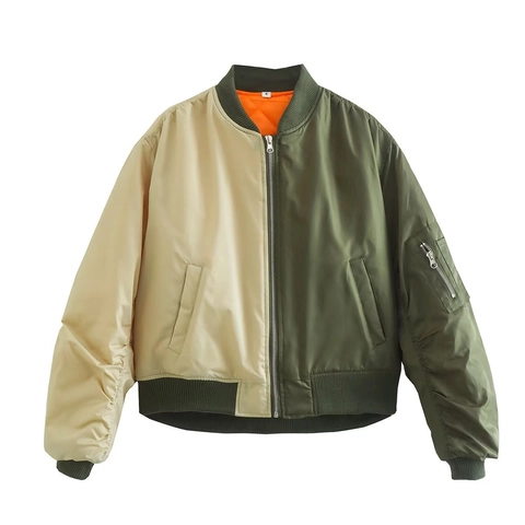 Giacca Bomber Donna Color Block Stile Occidentale Imbottita Pannelli a Contrasto MA-1 Antivento Comoda con Cerniera