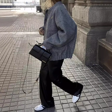 Veste Bomber Décontractée pour Femme à Col Montant Style Travail Minimaliste Ample Y2K Streetwear Polyester Coupe-vent Manteau