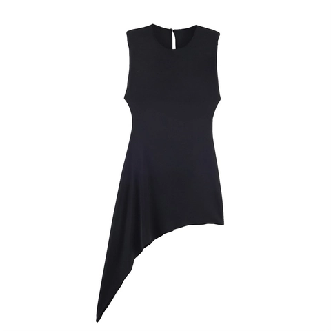 Vestido Midi Sexy Sin Mangas Con Cuello Redondo Dobladillo Asimétrico Ajuste Ceñido Espalda Descubierta Color Sólido Fiesta Con Hombreras