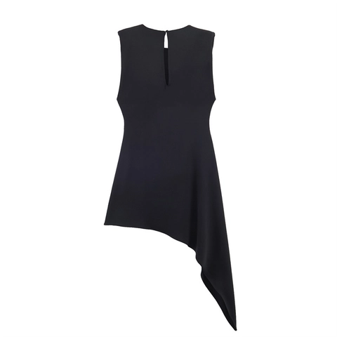 Vestido Midi Sexy Sin Mangas Con Cuello Redondo Dobladillo Asimétrico Ajuste Ceñido Espalda Descubierta Color Sólido Fiesta Con Hombreras
