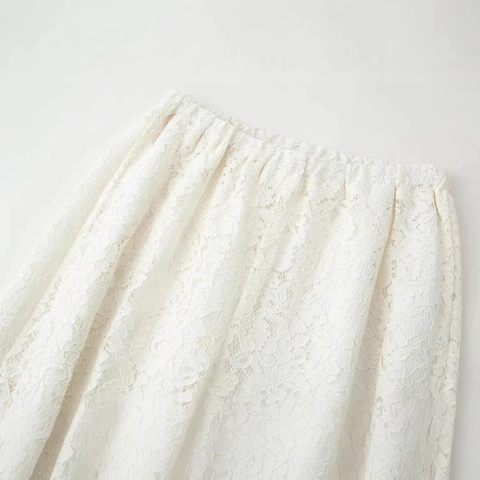 Women Summer Lace Hollow Out Wide Leg Pants Elastic Waist Boho Streetwear Loose Floral Crochet Trousers Casual White