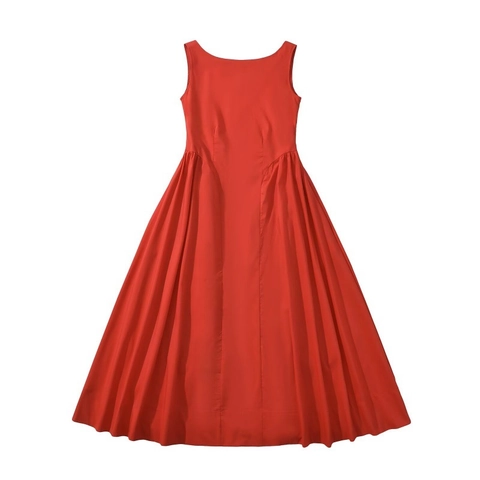 Vrouwen Frans Elegant Mouwloos Boothals Maxi Jurk Effen Kleur Hoge Taille A-Lijn Swing Party Streetwear Jurk