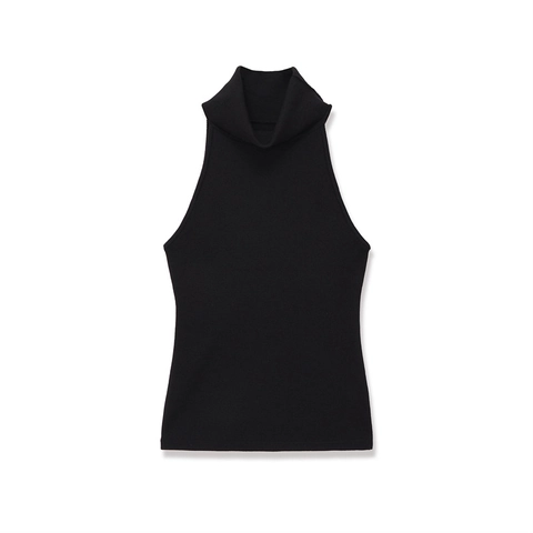 Top da Donna Elegante a Collo Alto Senza Maniche in Maglia Slim Fit Tinta Unita a Costine Pullover Morbido per Uso Quotidiano