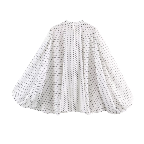 Damen Gepunktete Chiffonbluse Laternenärmel Schluppenkragen Lockeres Hemd Elegantes Französischer Stil Langarm Tops